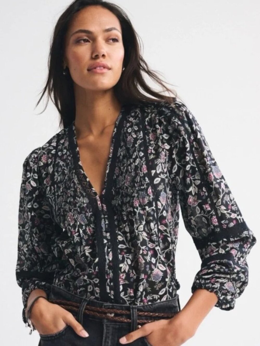 NWT Abercrombie & Fitch Lace-Trim Button-Through Blouse, XXS